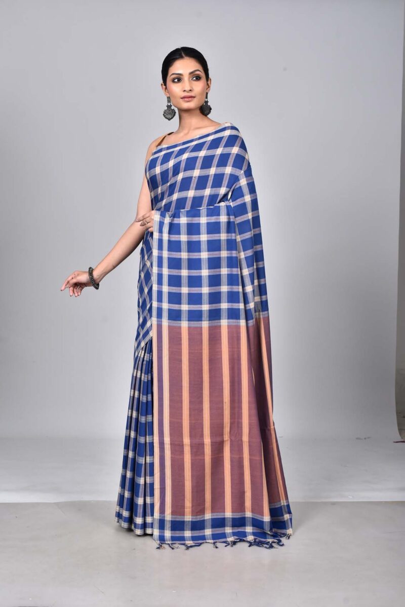 Superior Giza Cotton Yarn Dyed Woven Saree (Blue Multi)