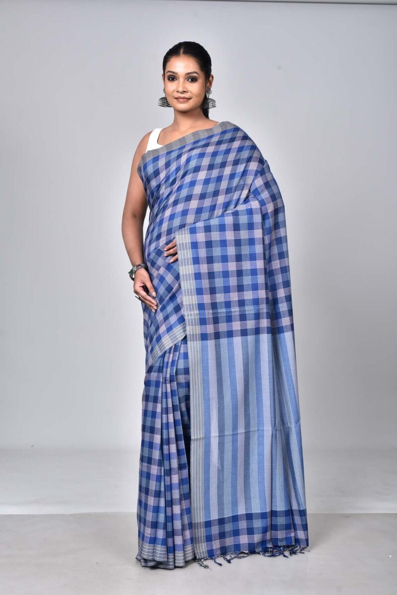 Superior Giza Cotton Yarn Dyed Woven Saree (Blue Multi)