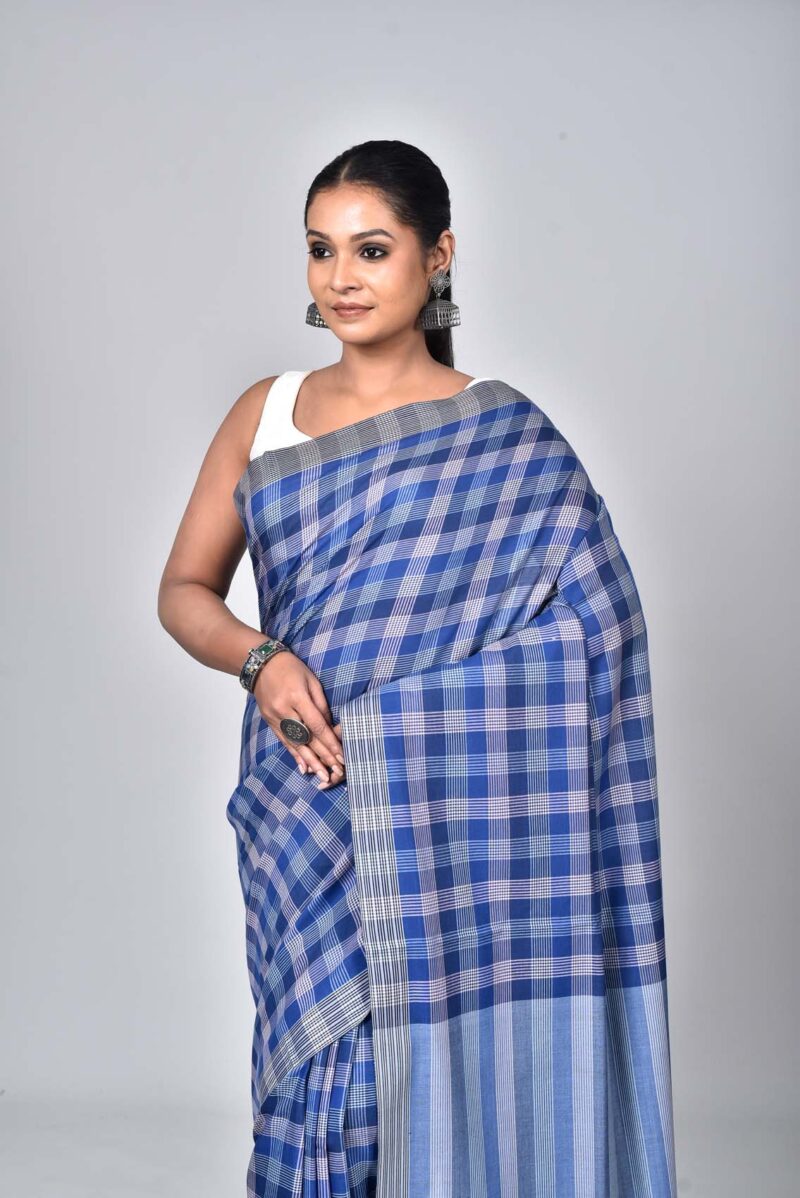 Superior Giza Cotton Yarn Dyed Woven Saree (Blue Multi)