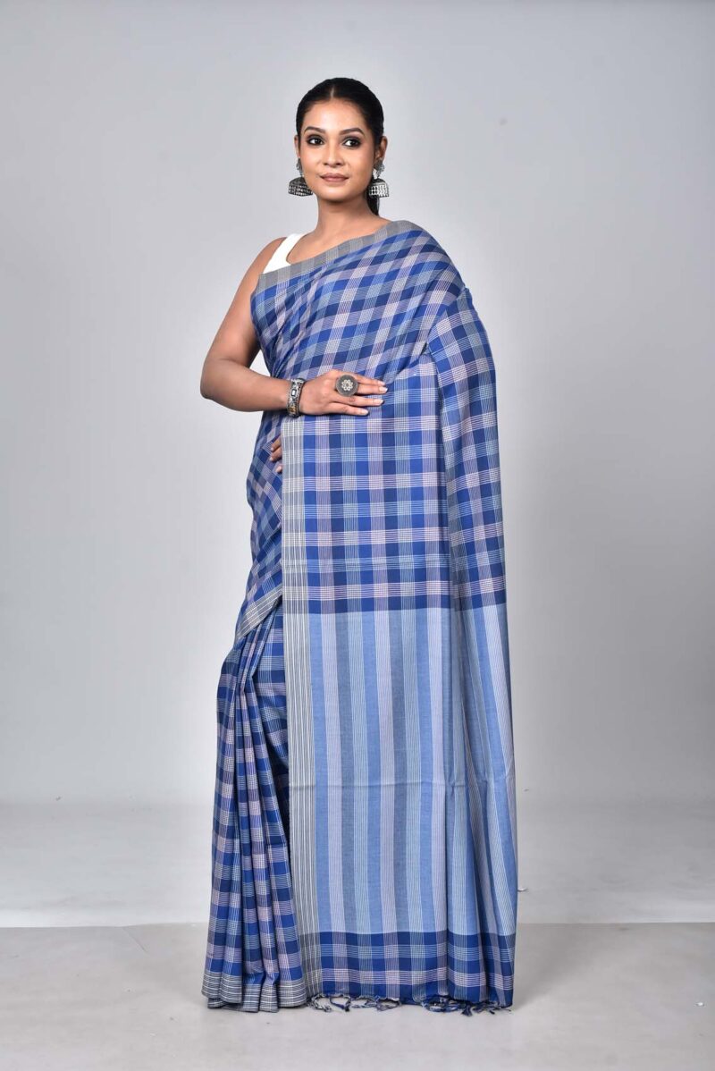 Superior Giza Cotton Yarn Dyed Woven Saree (Blue Multi)