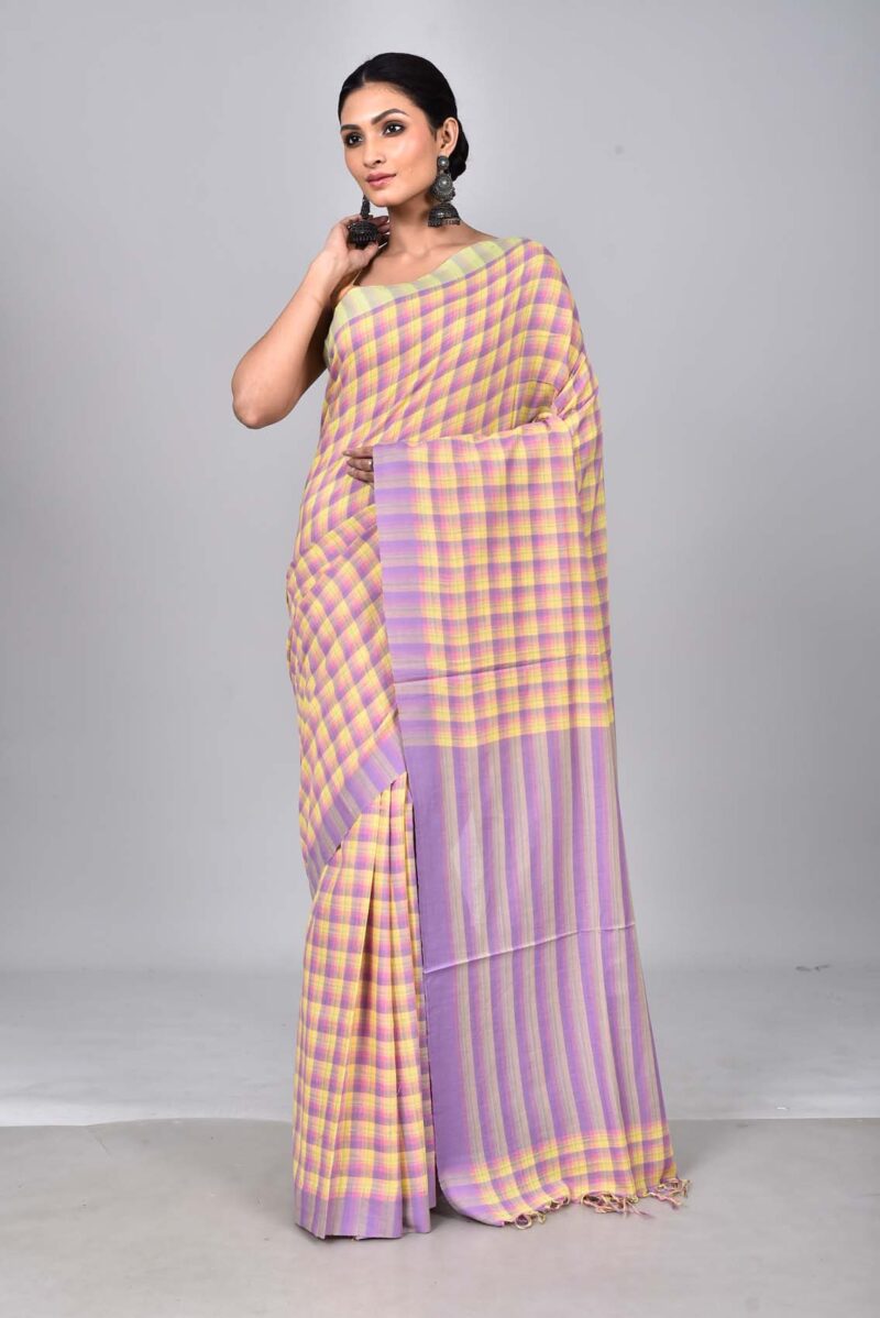 Superior Giza Cotton Yarn Dyed Woven Saree (Orange Multi)