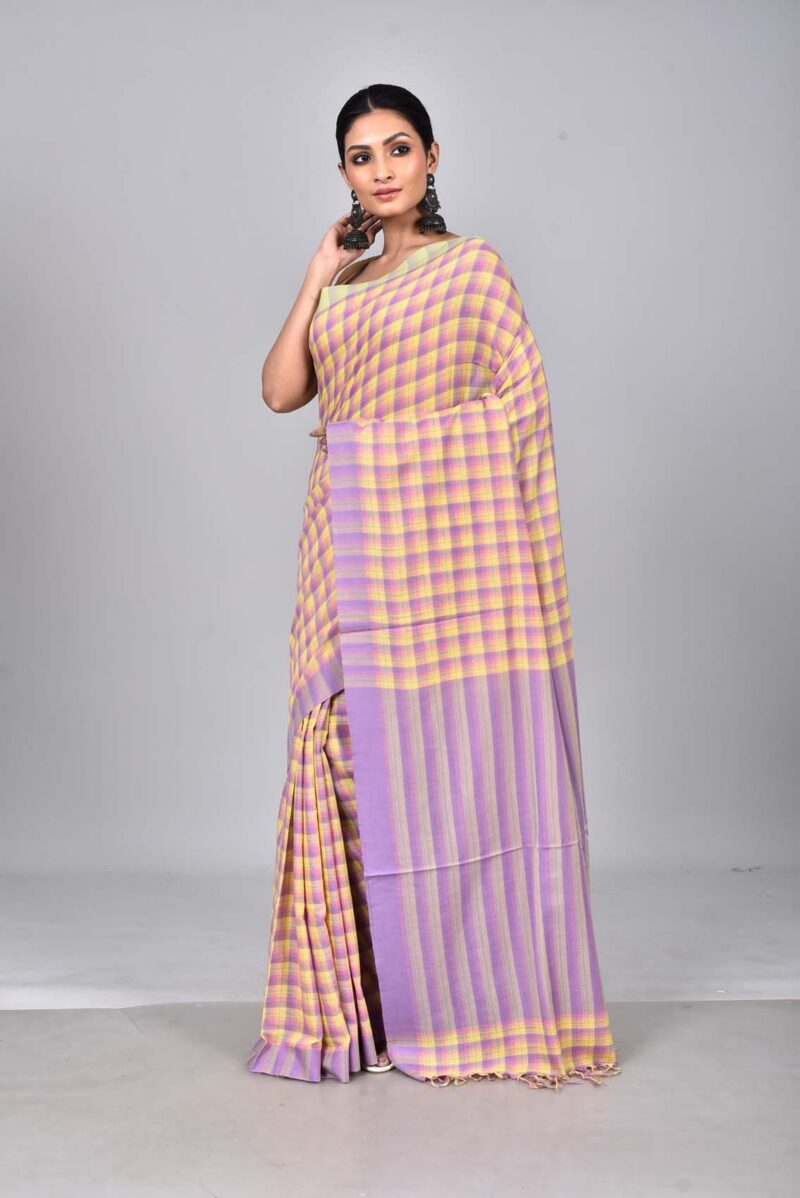 Superior Giza Cotton Yarn Dyed Woven Saree (Orange Multi)