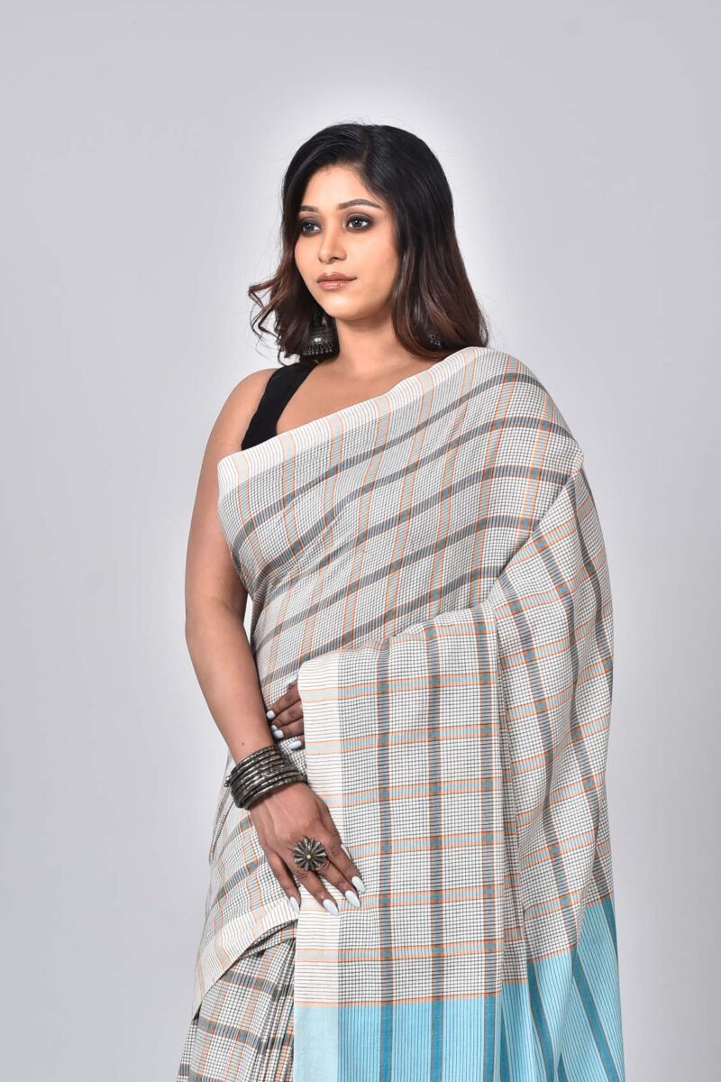 Superior Giza Cotton Yarn Dyed Woven Saree (Off White Multi)