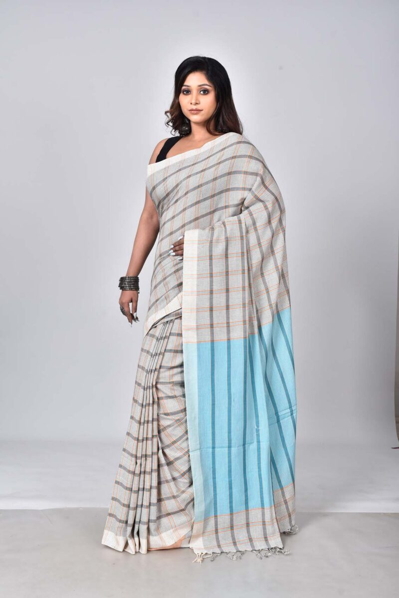 Superior Giza Cotton Yarn Dyed Woven Saree (Off White Multi)