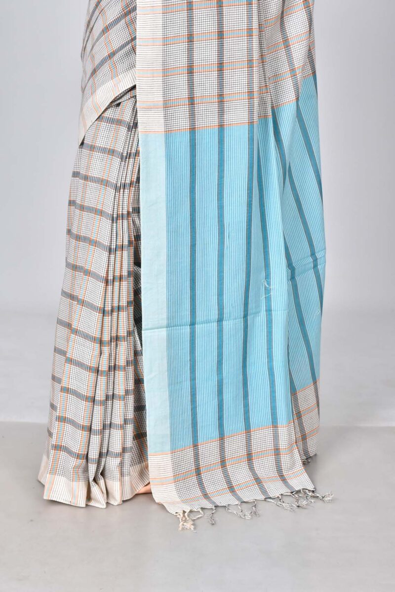 Superior Giza Cotton Yarn Dyed Woven Saree (Off White Multi)