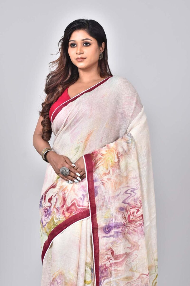 Lilen Saree with Digital Print (Multi)