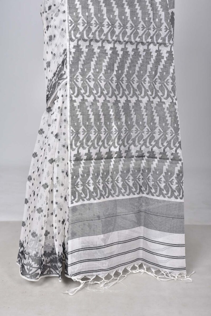 Silk Jamdani Woven Saree (Black White)