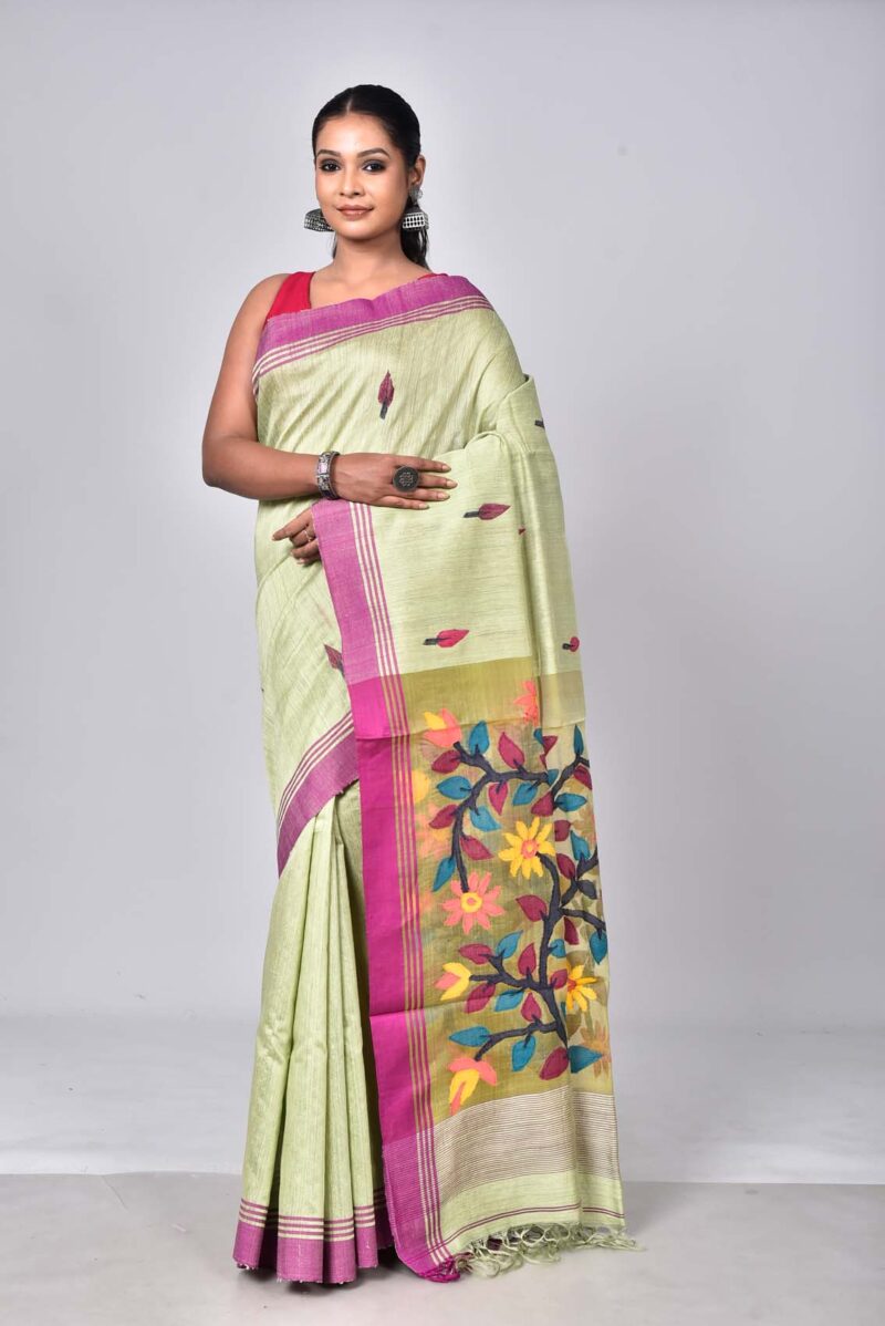 Silk Jamdani Woven Saree (Light Green)