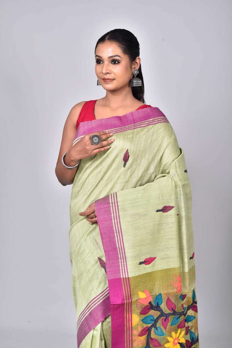 Silk Jamdani Woven Saree (Light Green)