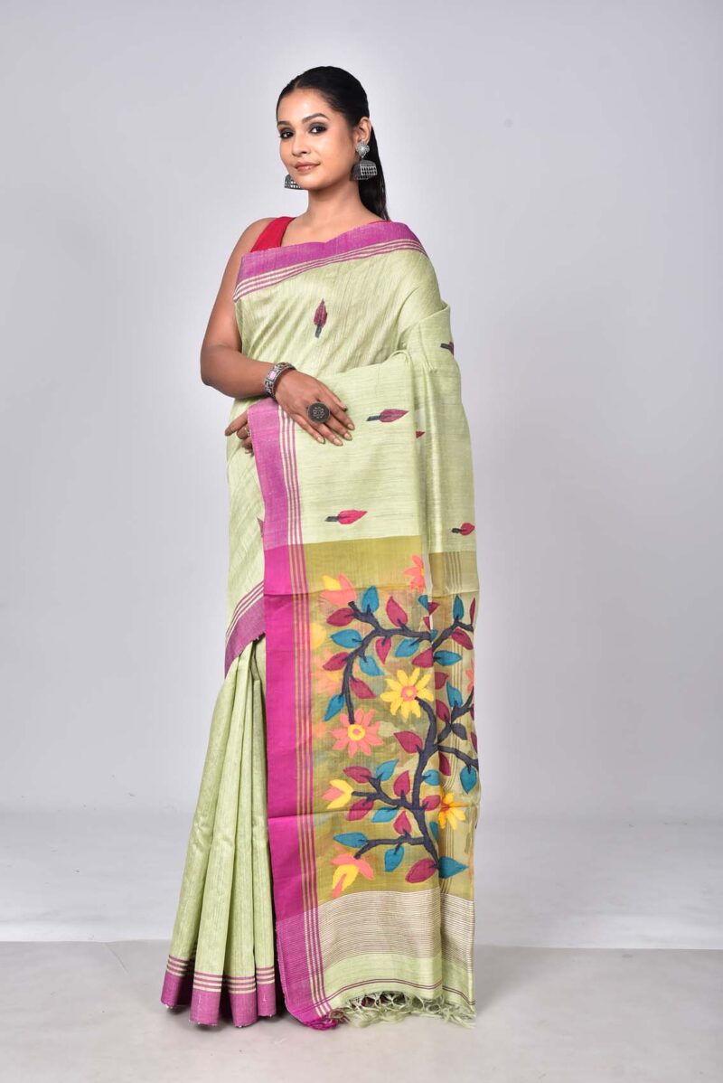 Silk Jamdani Woven Saree (Light Green)