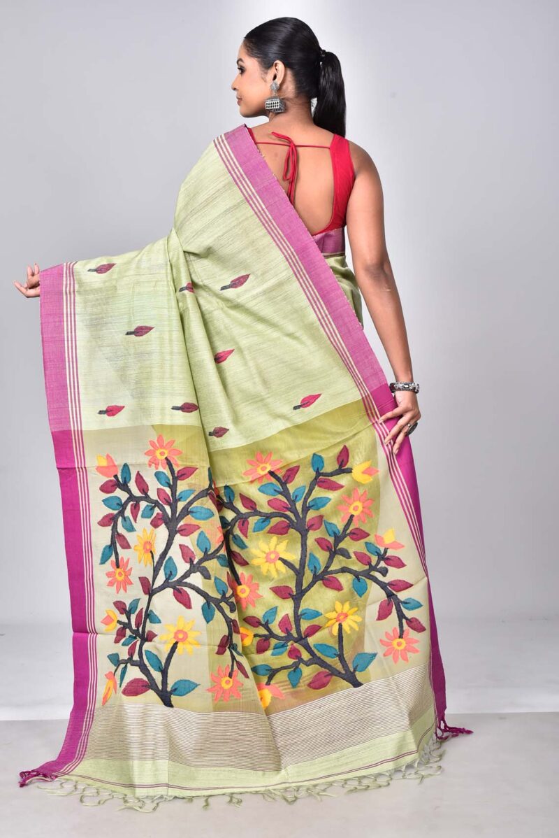 Silk Jamdani Woven Saree (Light Green)