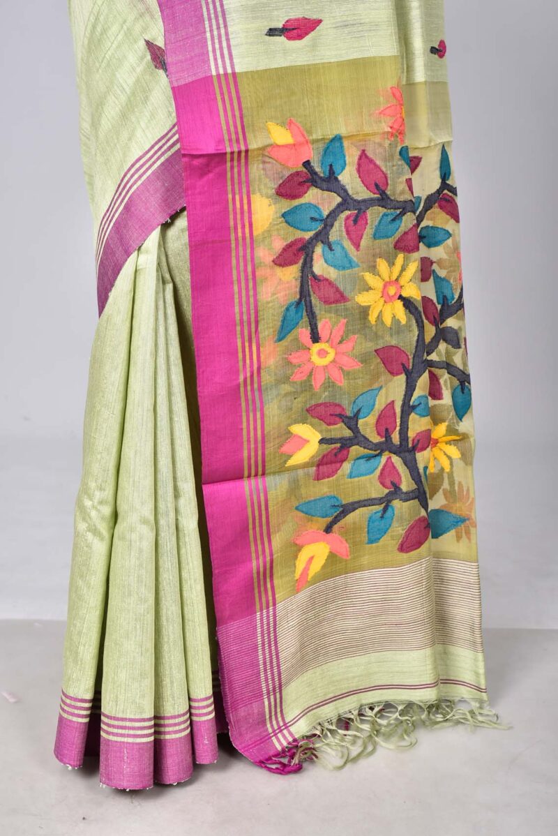 Silk Jamdani Woven Saree (Light Green)