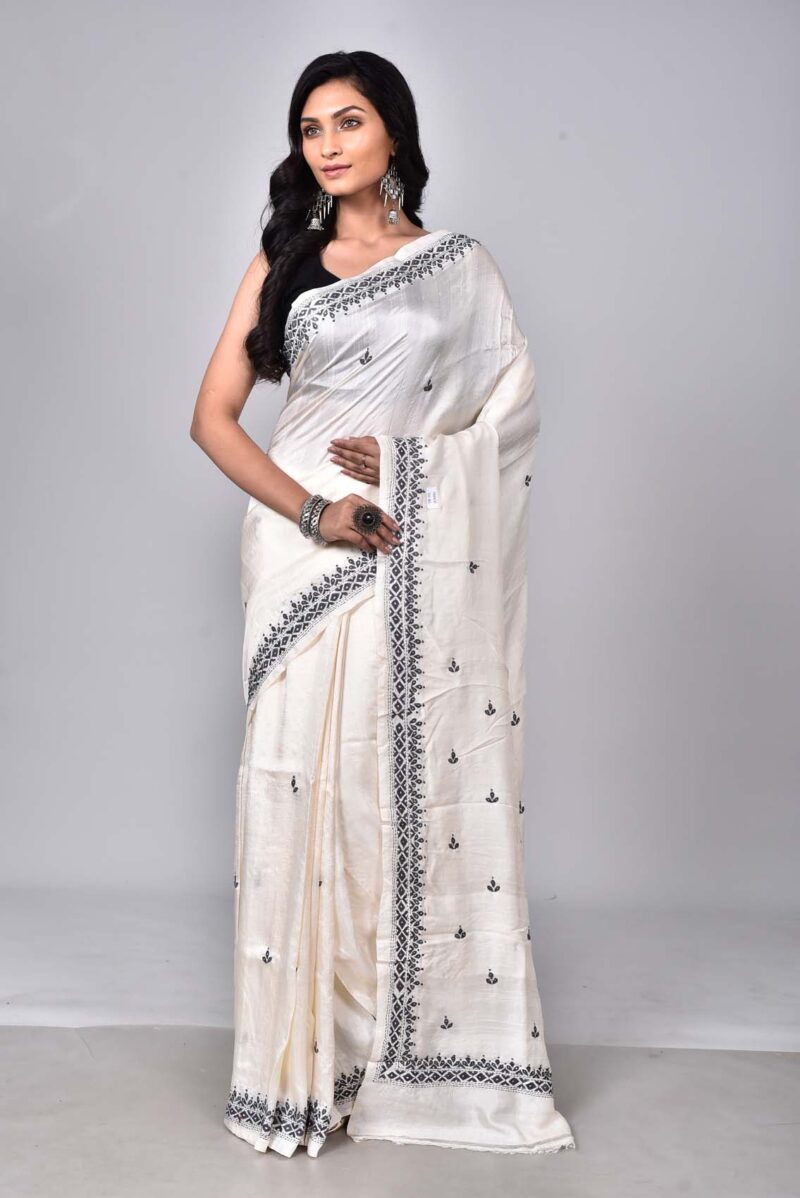 Mulberry Silk with Hand Kantha Embroidery (Off White)