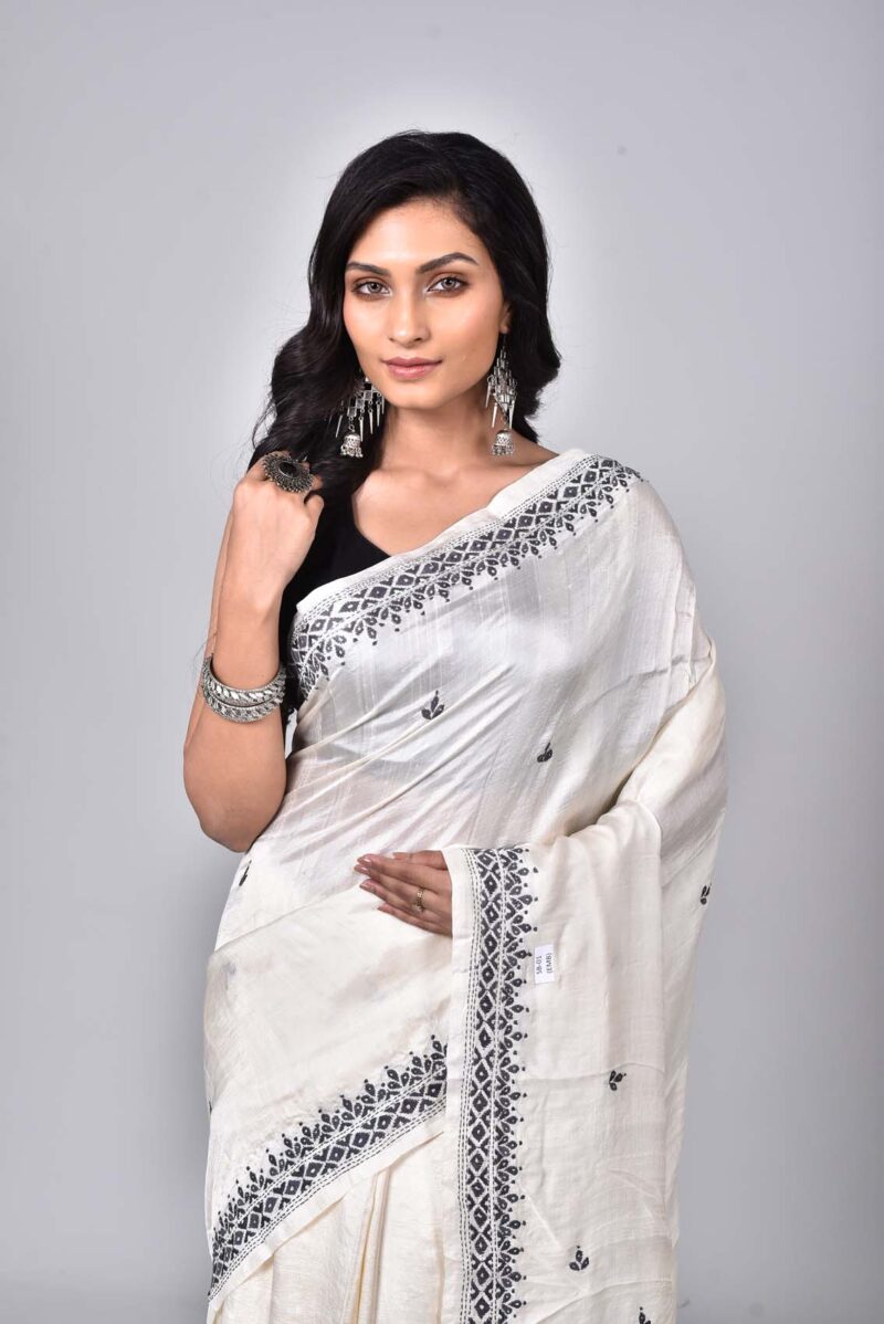 Mulberry Silk with Hand Kantha Embroidery (Off White)