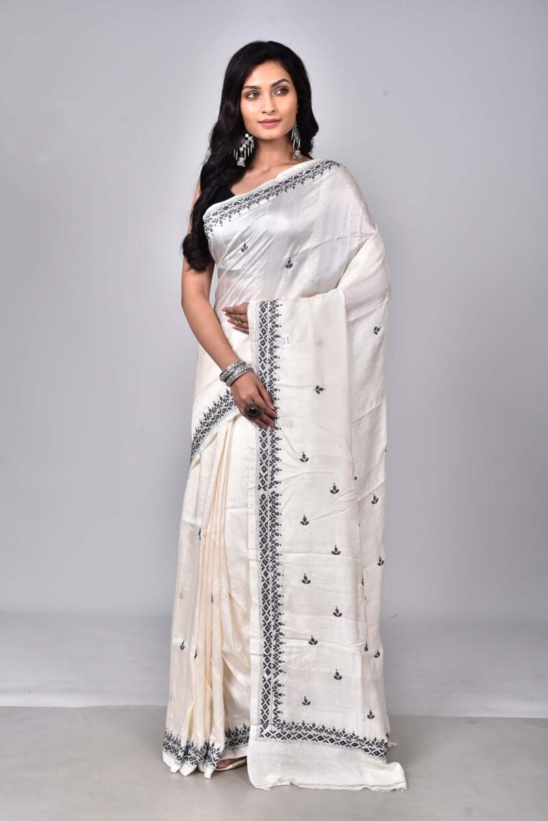 Mulberry Silk with Hand Kantha Embroidery (Off White)