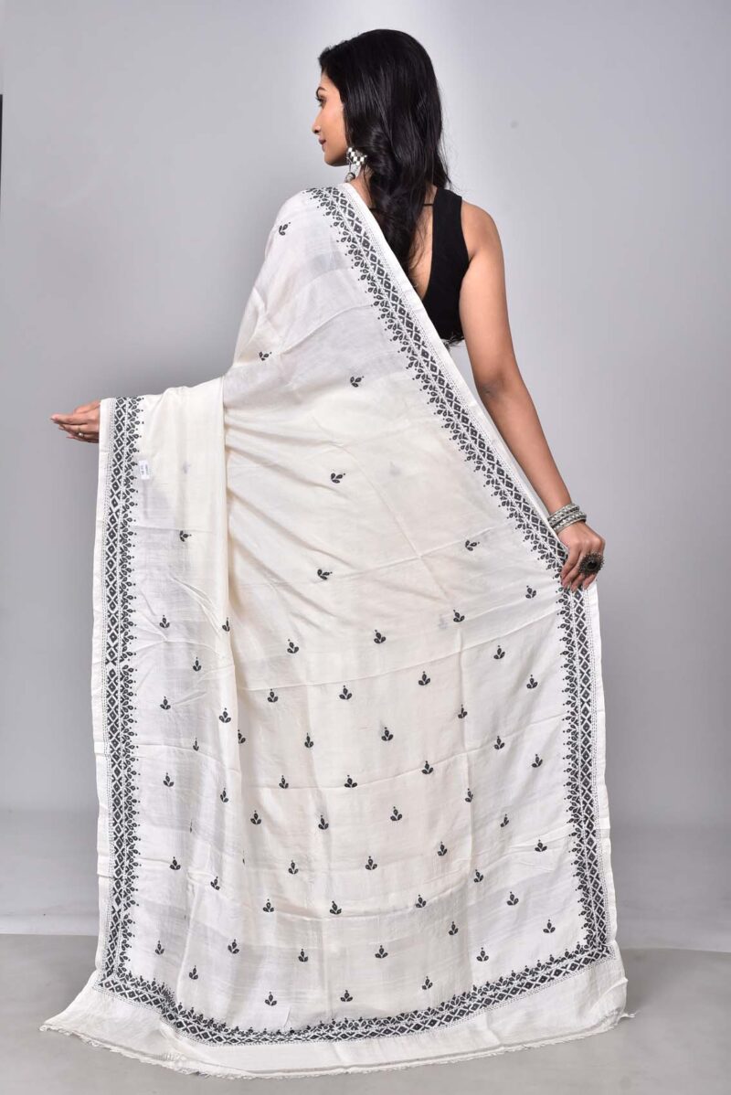 Mulberry Silk with Hand Kantha Embroidery (Off White)