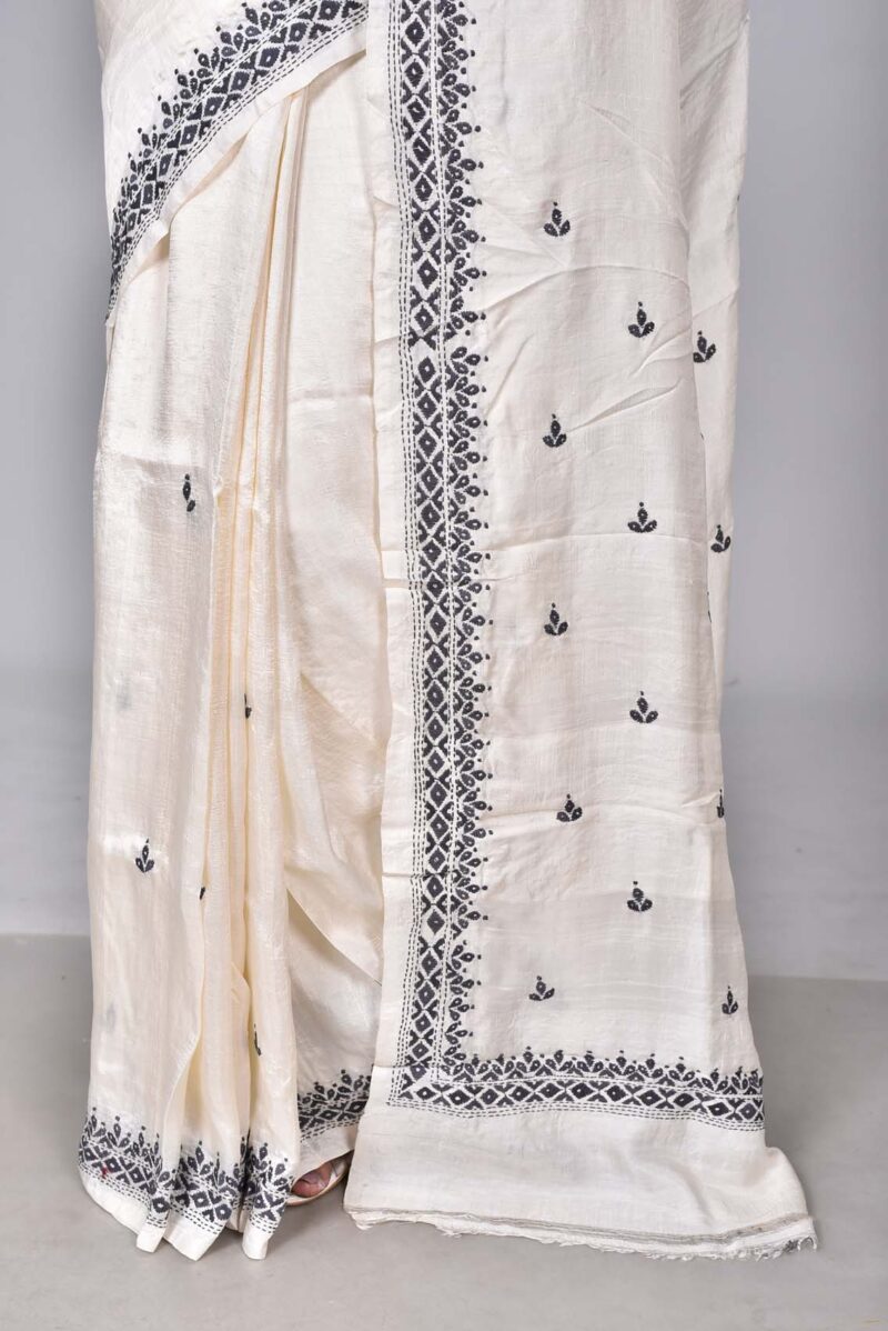 Mulberry Silk with Hand Kantha Embroidery (Off White)