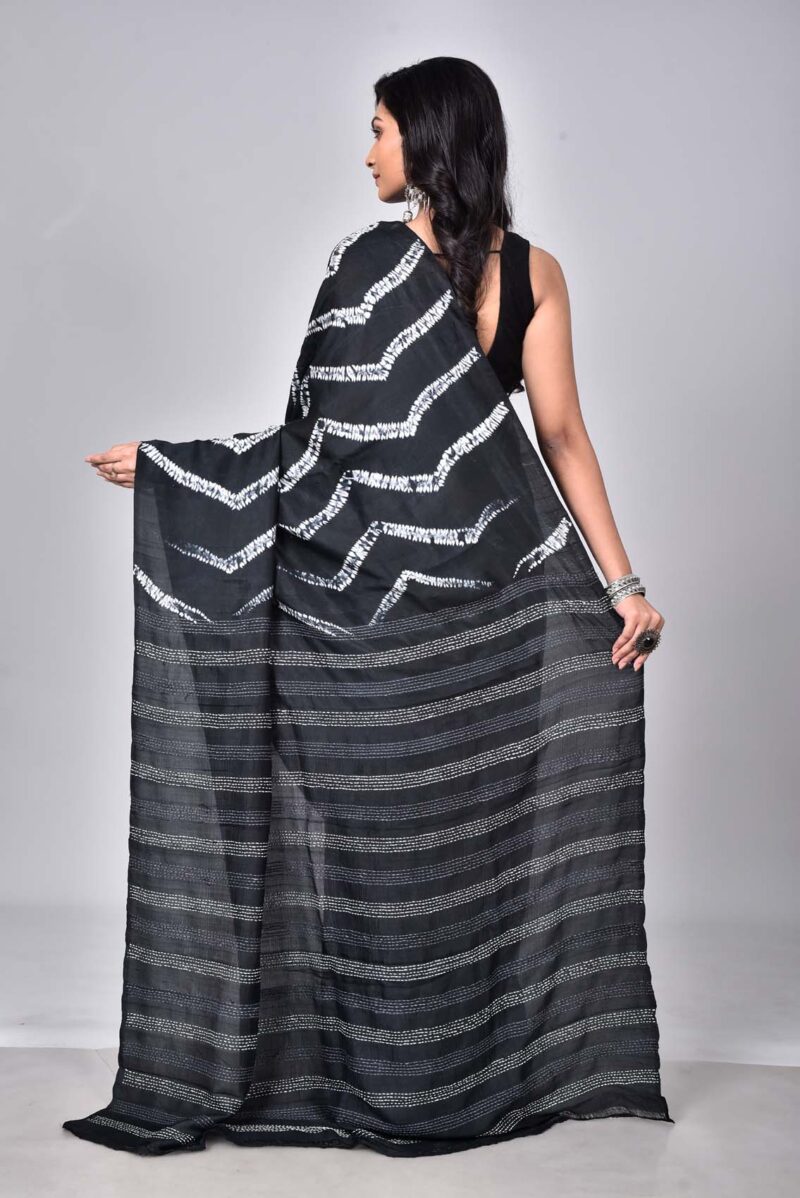 Mulberry Silk with Shibori and Hand Kanta Embroidery (Black)