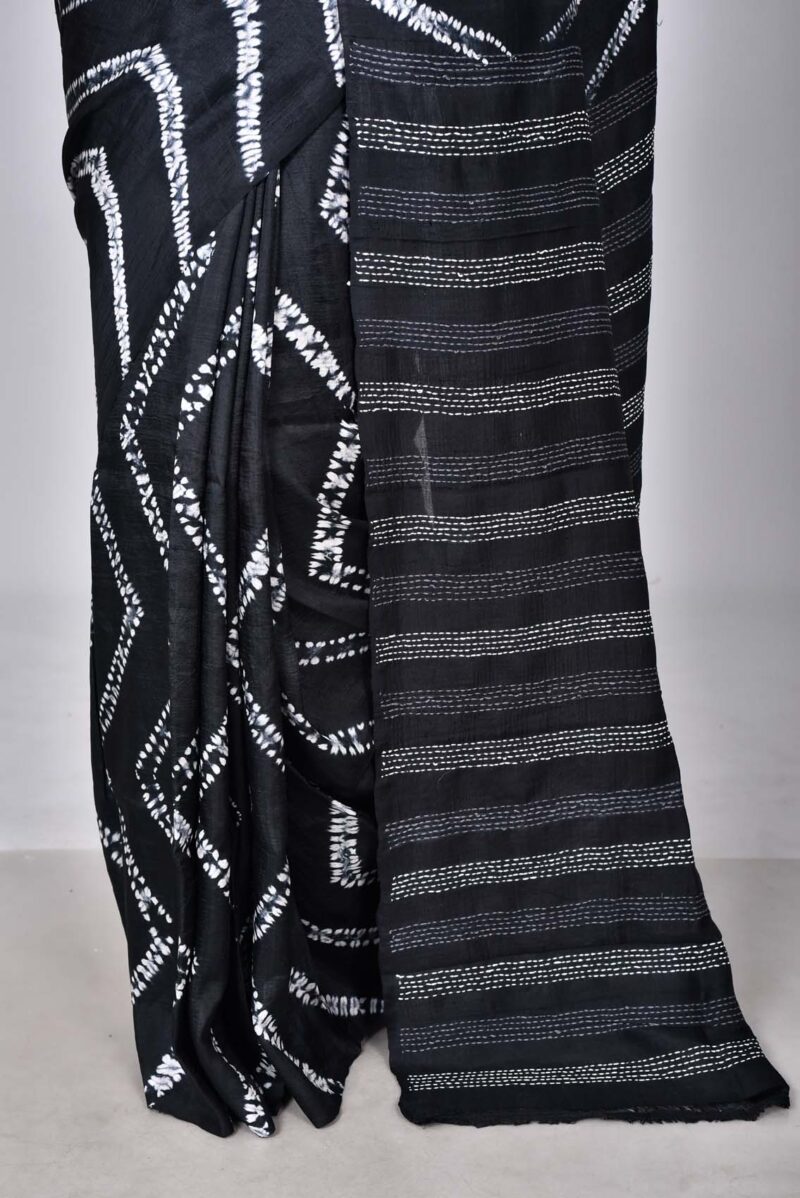 Mulberry Silk with Shibori and Hand Kanta Embroidery (Black)