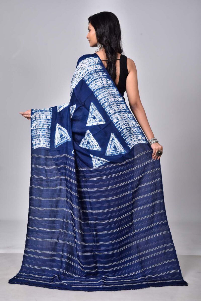 Mulberry Silk with Shibori and Hand Kanta Embroidery (Dark Blue)