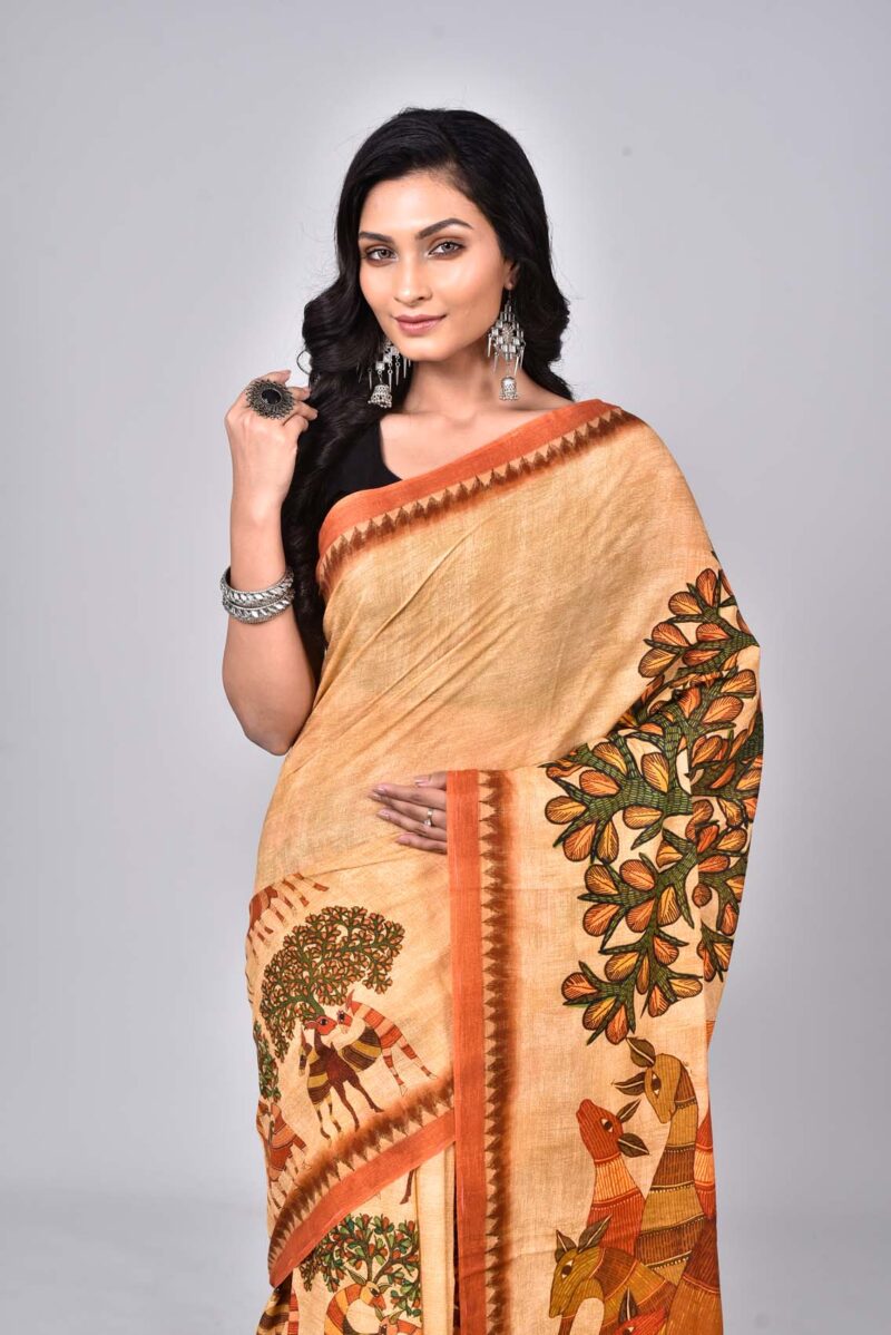 100 Count Organic Cotton Saree with Digital Print (Multi)