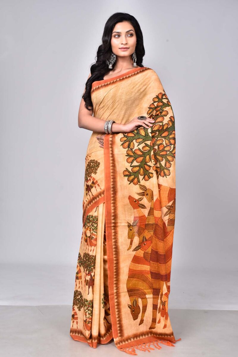 100 Count Organic Cotton Saree with Digital Print (Multi)