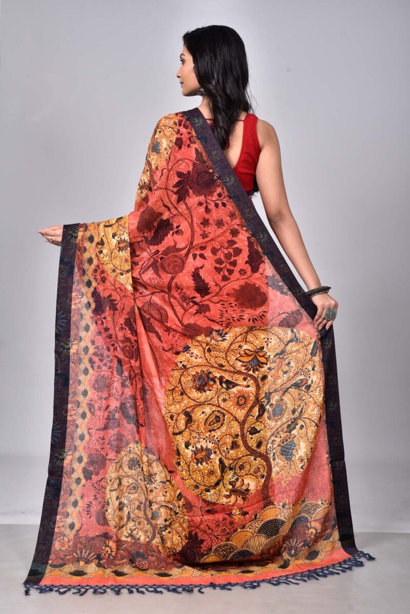 Organic Cotton Woven Saree with Digital Print (Red Multi)