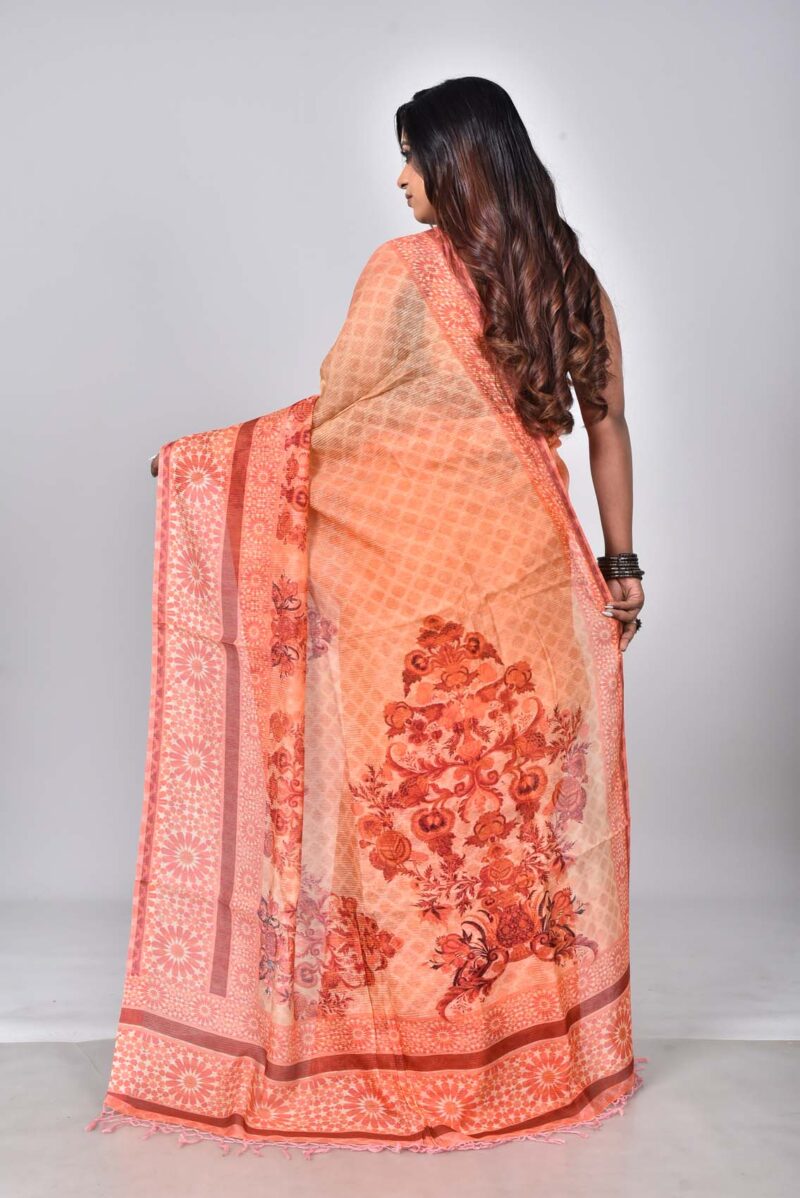 Tassar Mulberry and Matka Woven Silk Saree with Digital Print (Orange Multi)