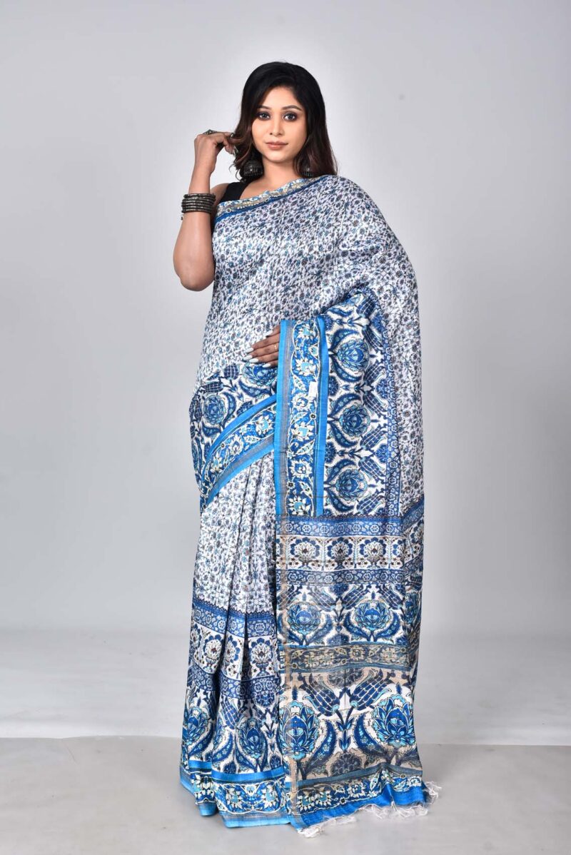 Tassar and Raw Silk Saree with Digital Print (Dark Multi)