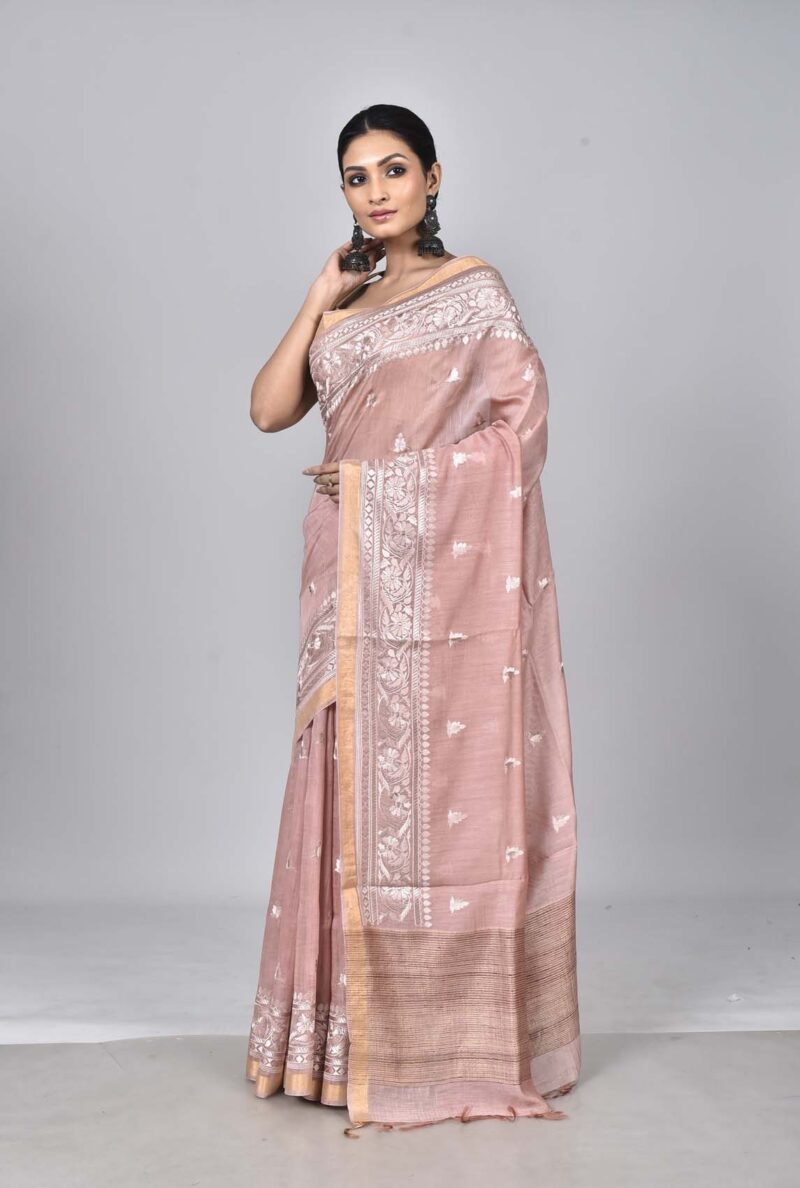 Silk Linen Saree with Digital Embroidery Work  (Lite Pink)