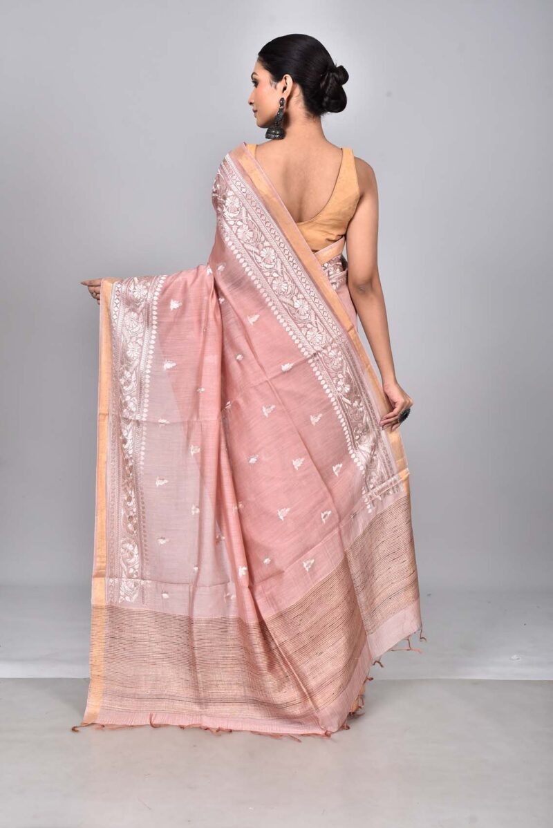 Silk Linen Saree with Digital Embroidery Work  (Lite Pink)