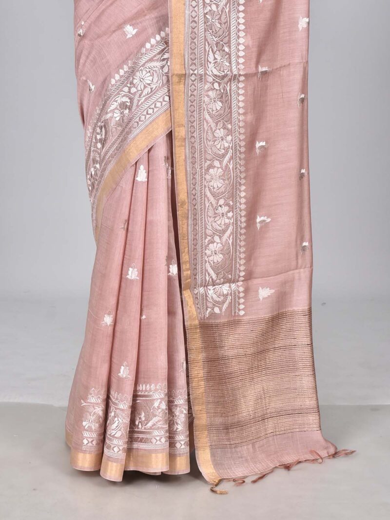 Silk Linen Saree with Digital Embroidery Work  (Lite Pink)