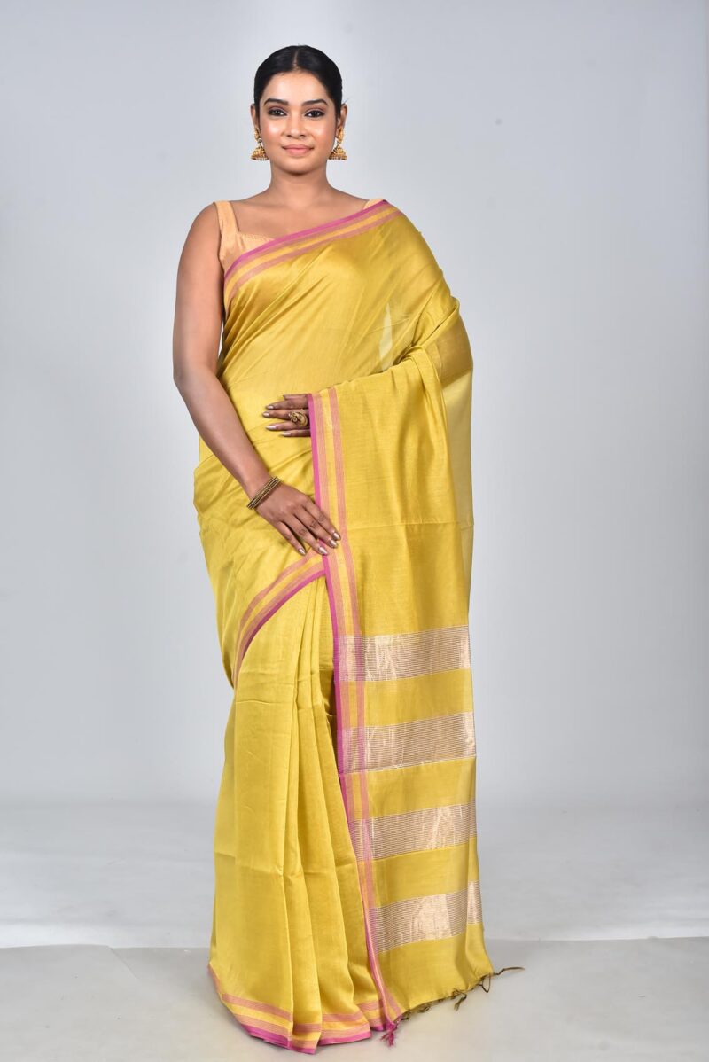 Silk Modal Yard Dyed Woven Saree (Yellow)