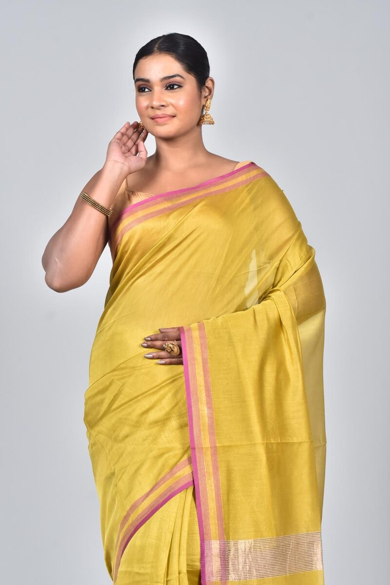 Silk Modal Yard Dyed Woven Saree (Yellow)