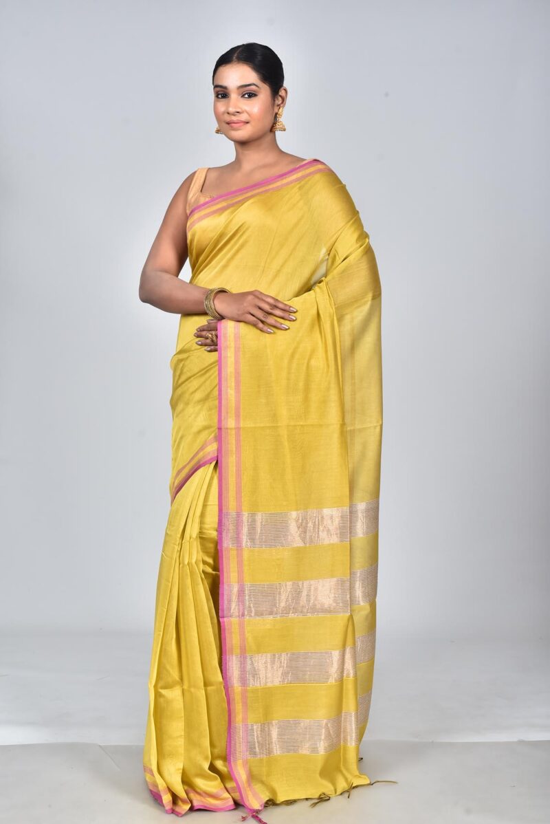 Silk Modal Yard Dyed Woven Saree (Yellow)