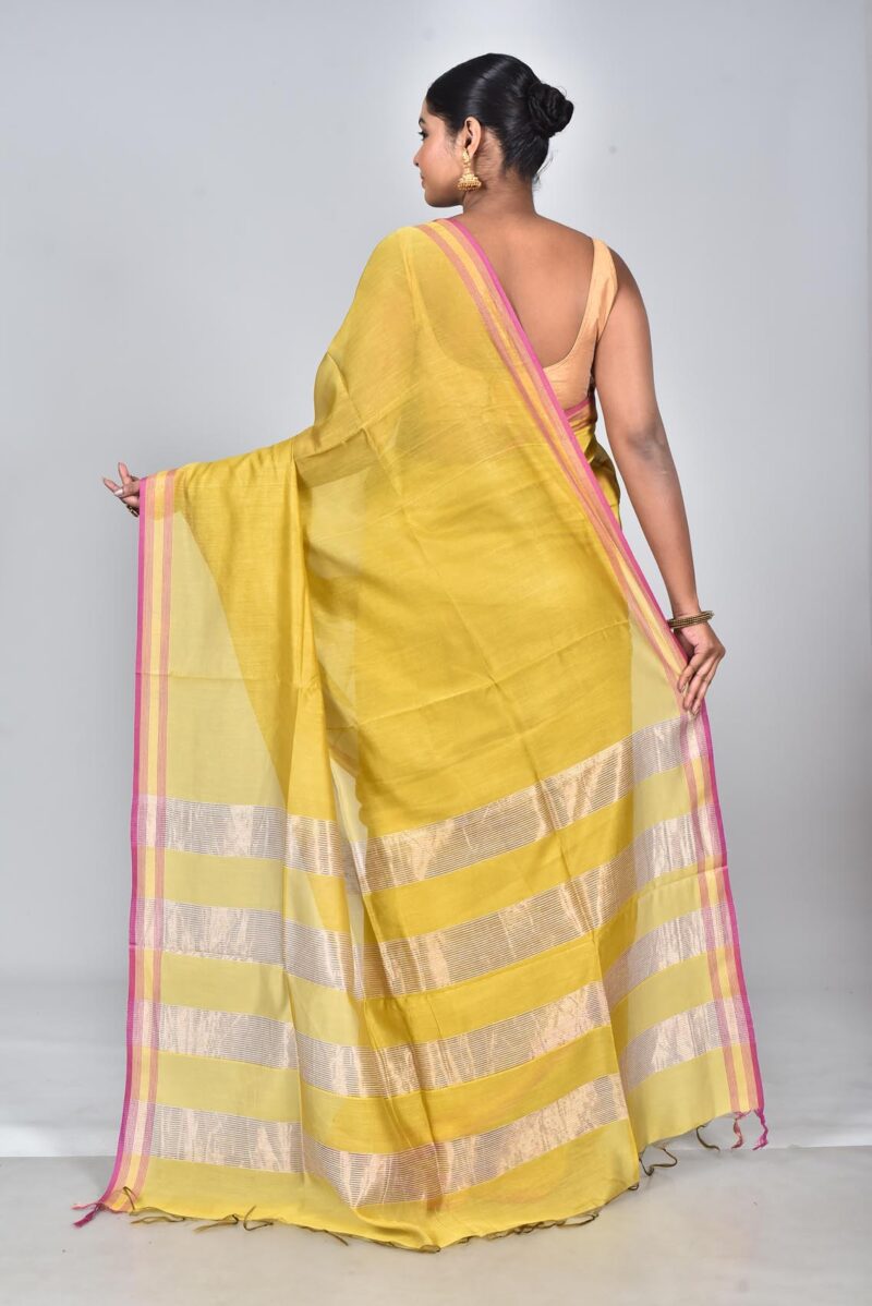 Silk Modal Yard Dyed Woven Saree (Yellow)