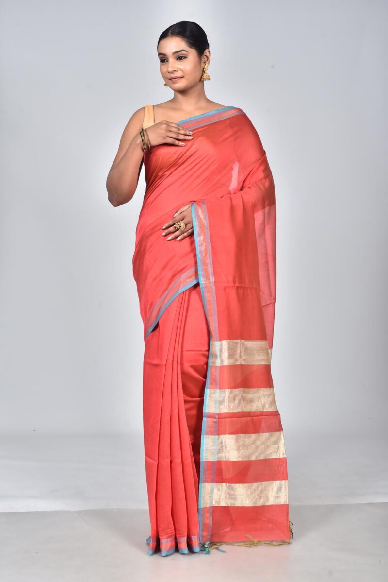 Silk Modal Yard Dyed Woven Saree (Rust)