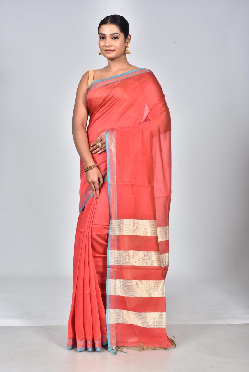 Silk Modal Yard Dyed Woven Saree (Rust)