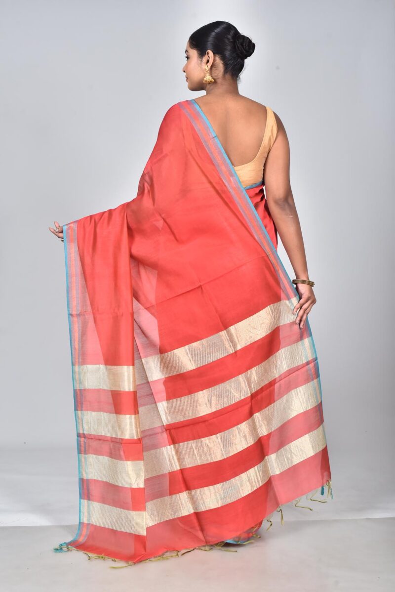 Silk Modal Yard Dyed Woven Saree (Rust)