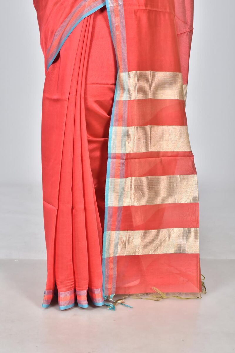 Silk Modal Yard Dyed Woven Saree (Rust)