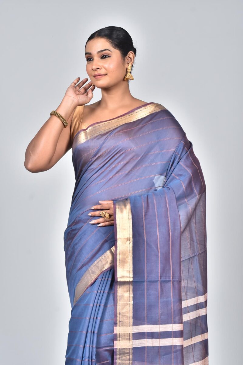 Silk Modal Yard Dyed Woven Saree (Dark Blue)