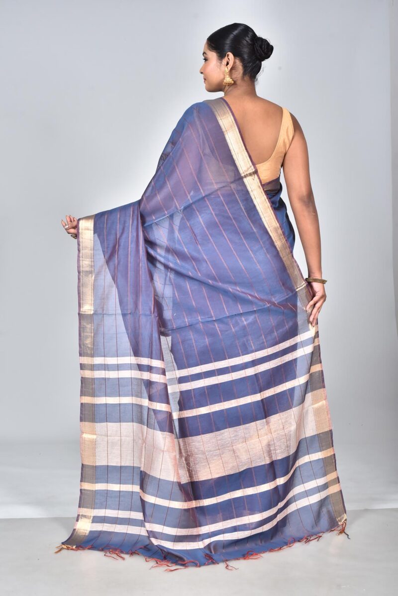 Silk Modal Yard Dyed Woven Saree (Dark Blue)