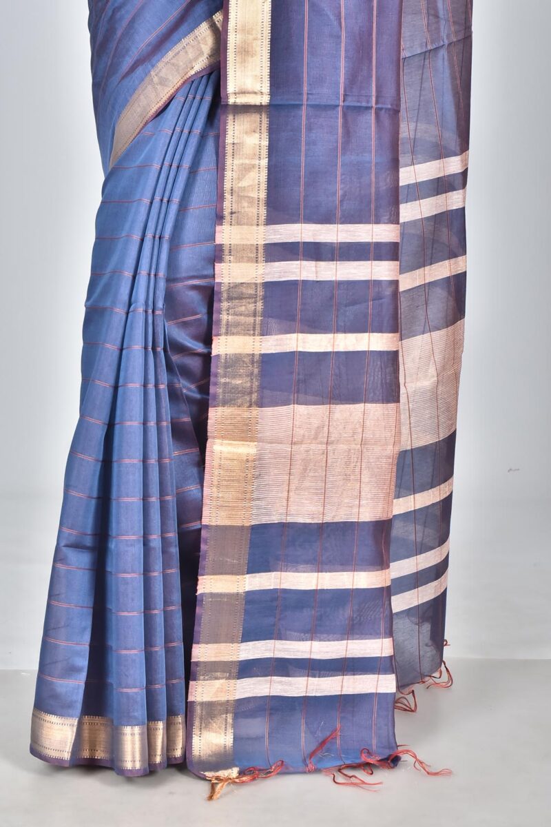 Silk Modal Yard Dyed Woven Saree (Dark Blue)