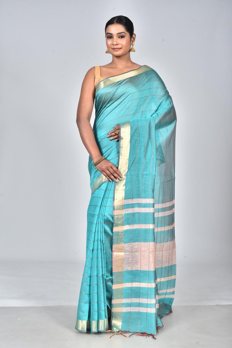 Silk Modal Yard Dyed Woven Saree (Green)