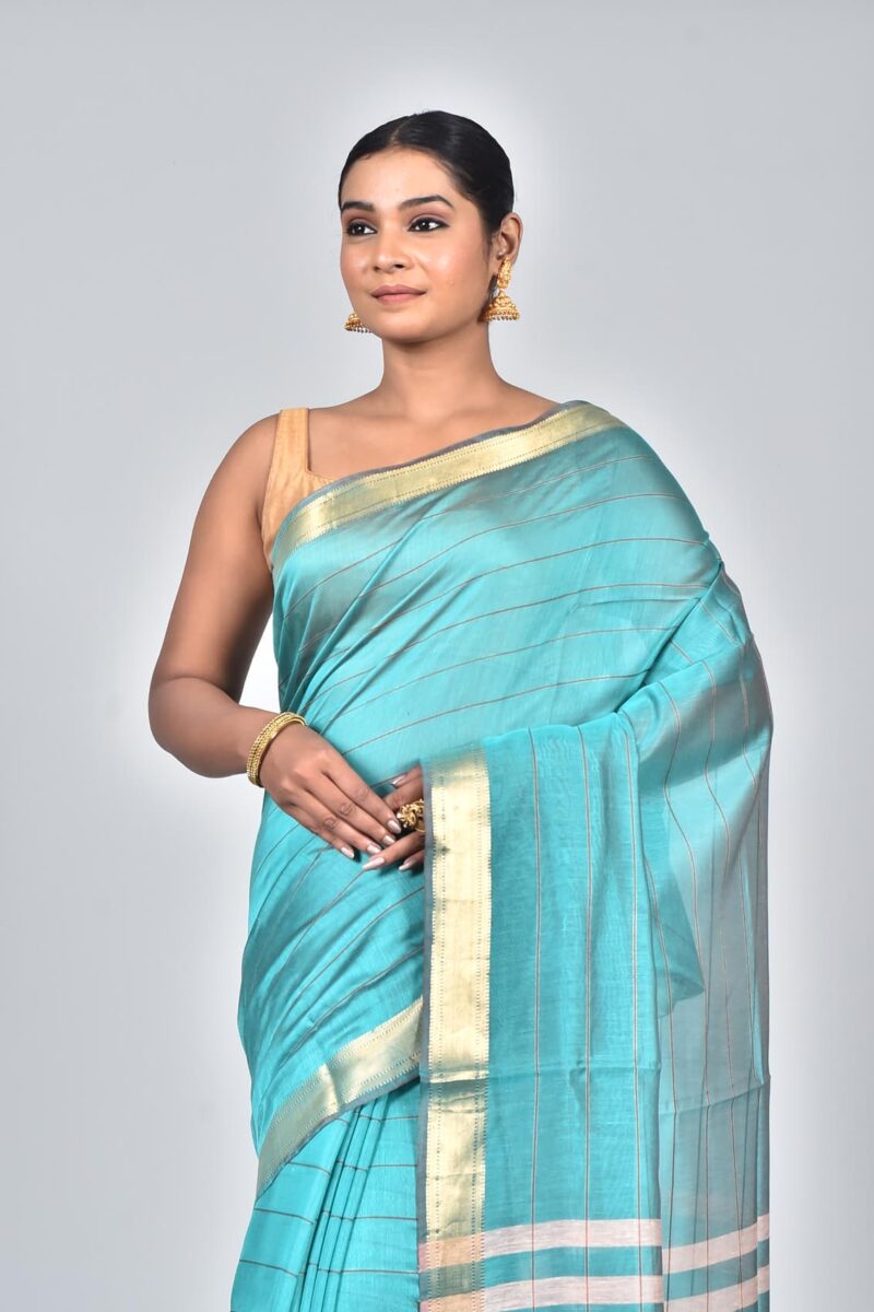 Silk Modal Yard Dyed Woven Saree (Green)