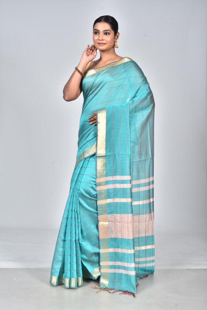 Silk Modal Yard Dyed Woven Saree (Green)