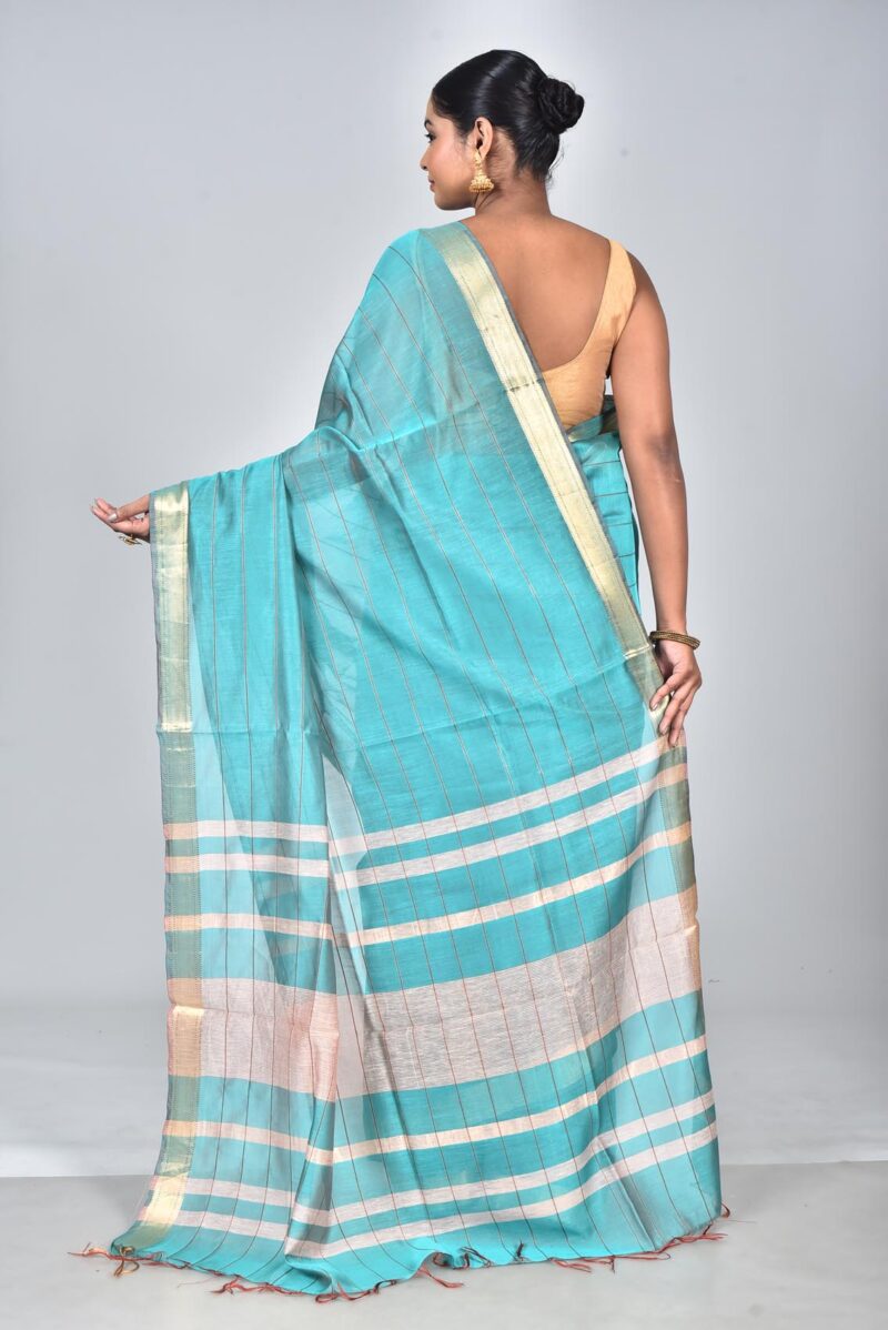 Silk Modal Yard Dyed Woven Saree (Green)