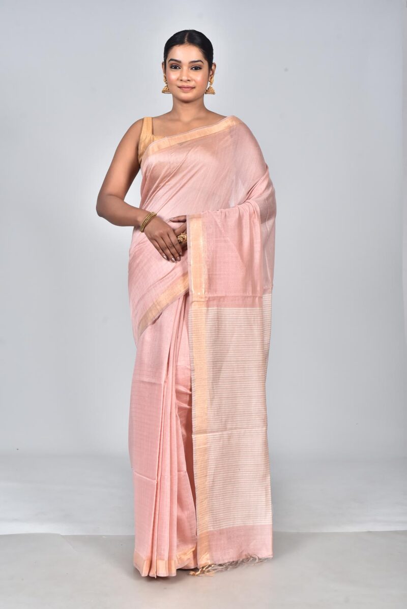 Silk Modal Yard Dyed Woven Saree (Peach)