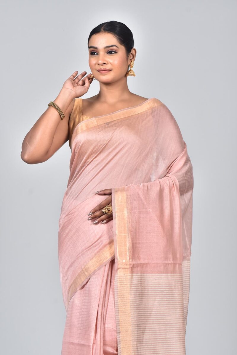 Silk Modal Yard Dyed Woven Saree (Peach)