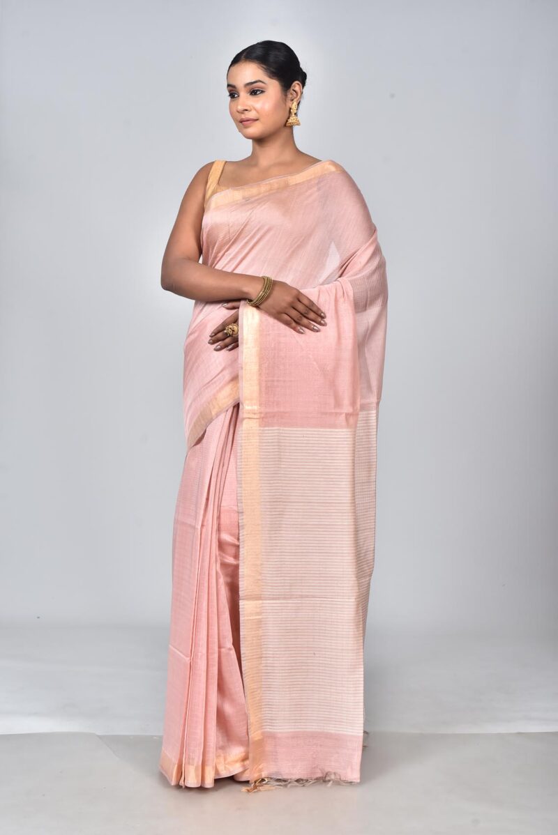 Silk Modal Yard Dyed Woven Saree (Peach)